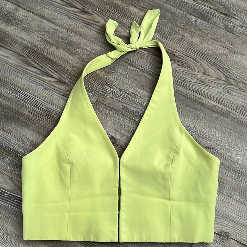 Zara linen blend halter vest, light green, size L